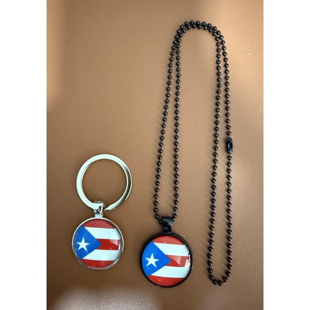 Puerto Rico Flag Set Necklace and Keychain Boricua Heritage Accessories New